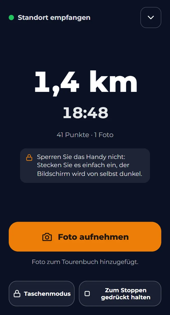 Bildschirmfoto : Den Weg mit der Seite aufzeichnen