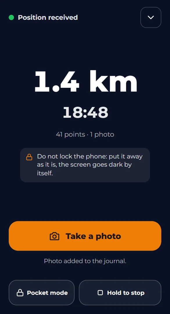 Screenshot : Record the route with the page