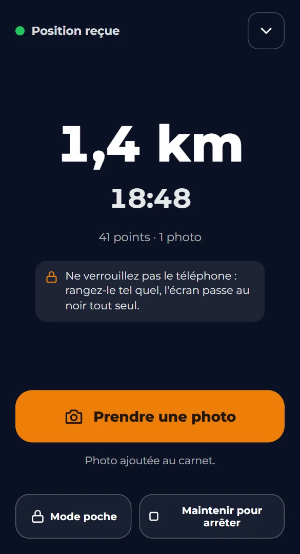 Capture d'écran : Enregistrez le trajet avec la page