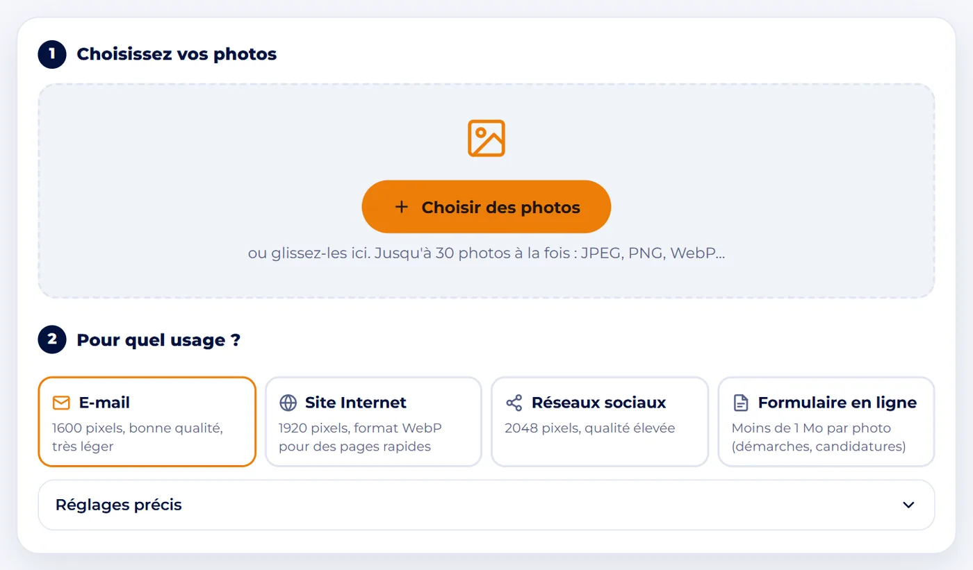 Capture d'écran : Indiquez l'usage des photos