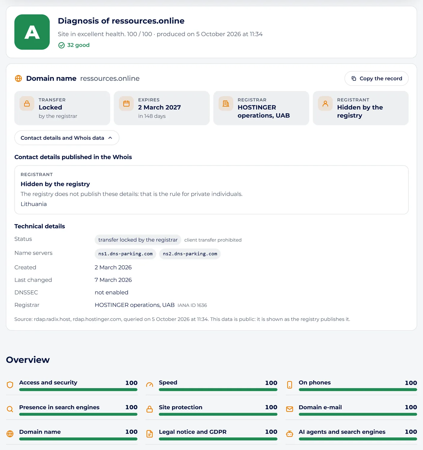 Screenshot : Read the grade and the overview