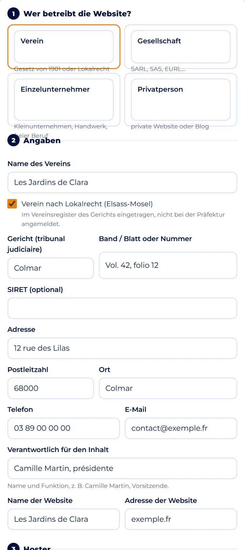 Bildschirmfoto : Ihre Angaben eintragen