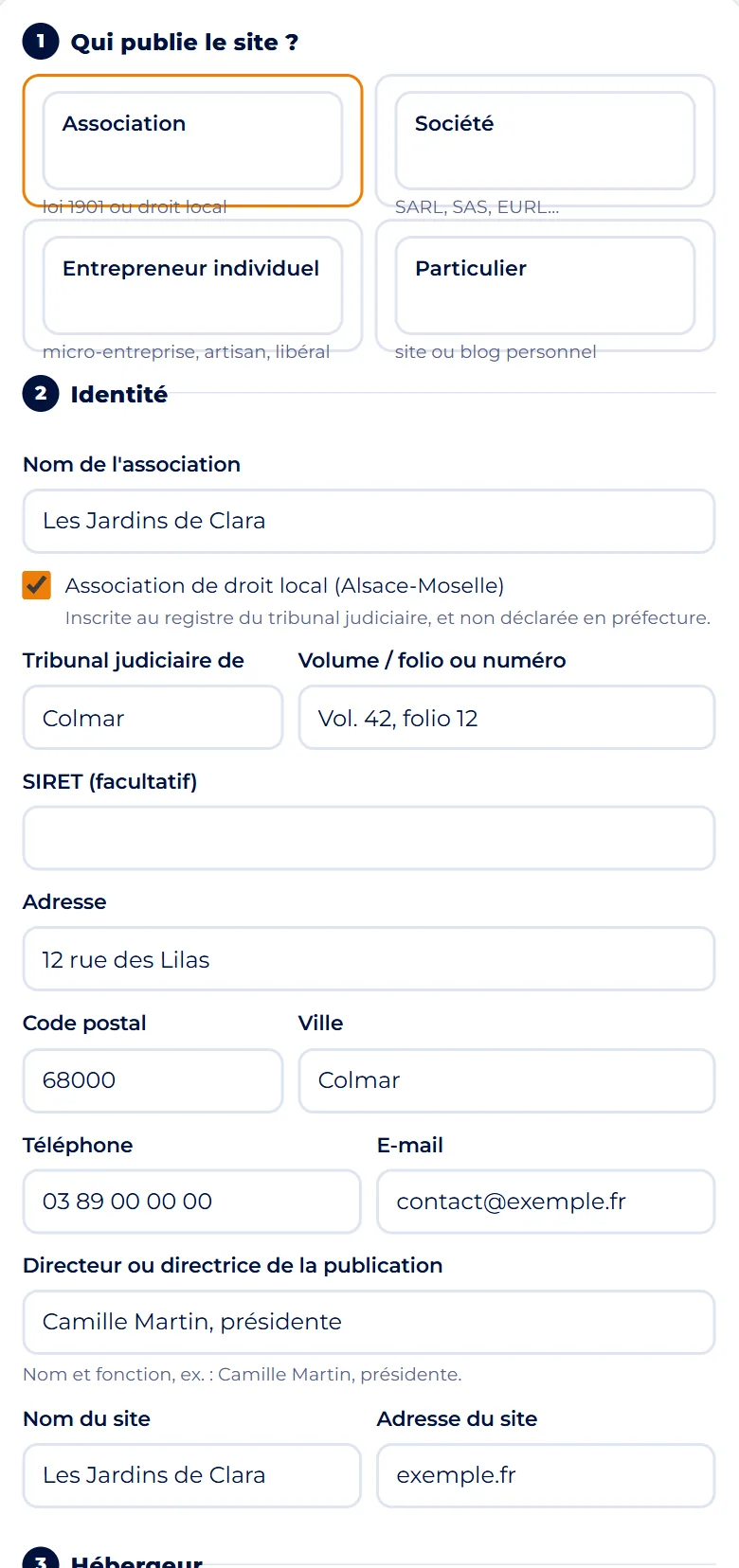 Capture d'écran : Remplissez votre identité