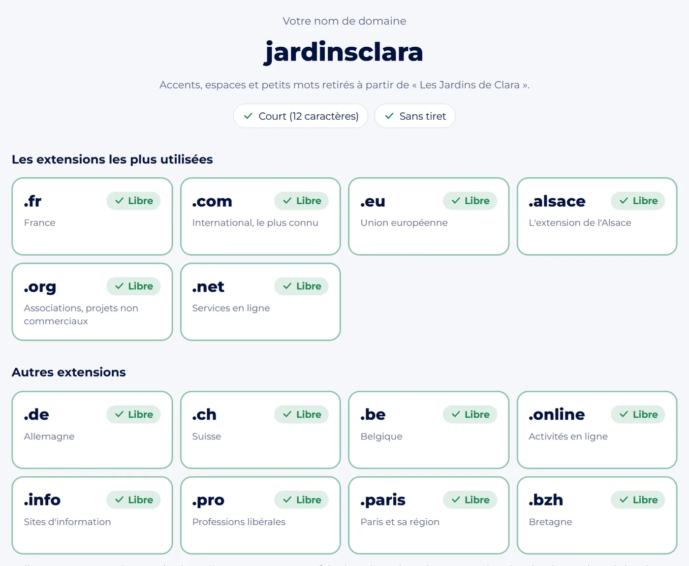Capture d'écran : Repérez les extensions libres