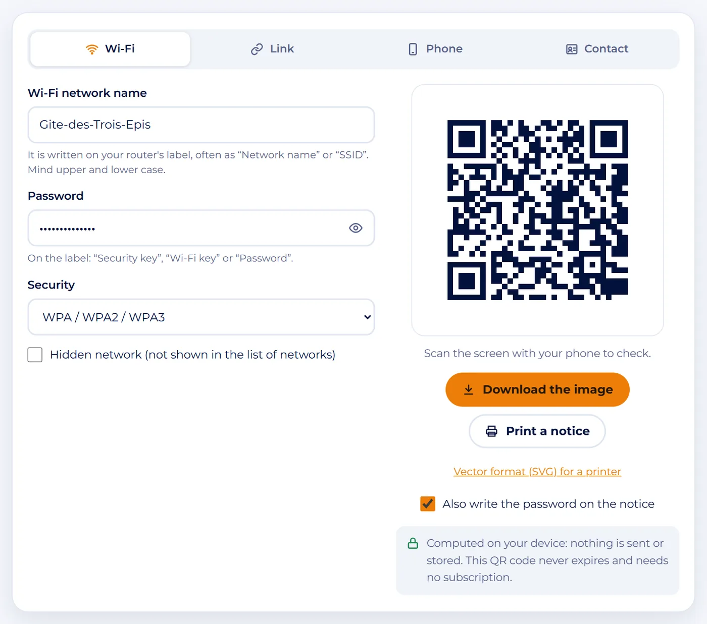 Screenshot : Enter the network name and password