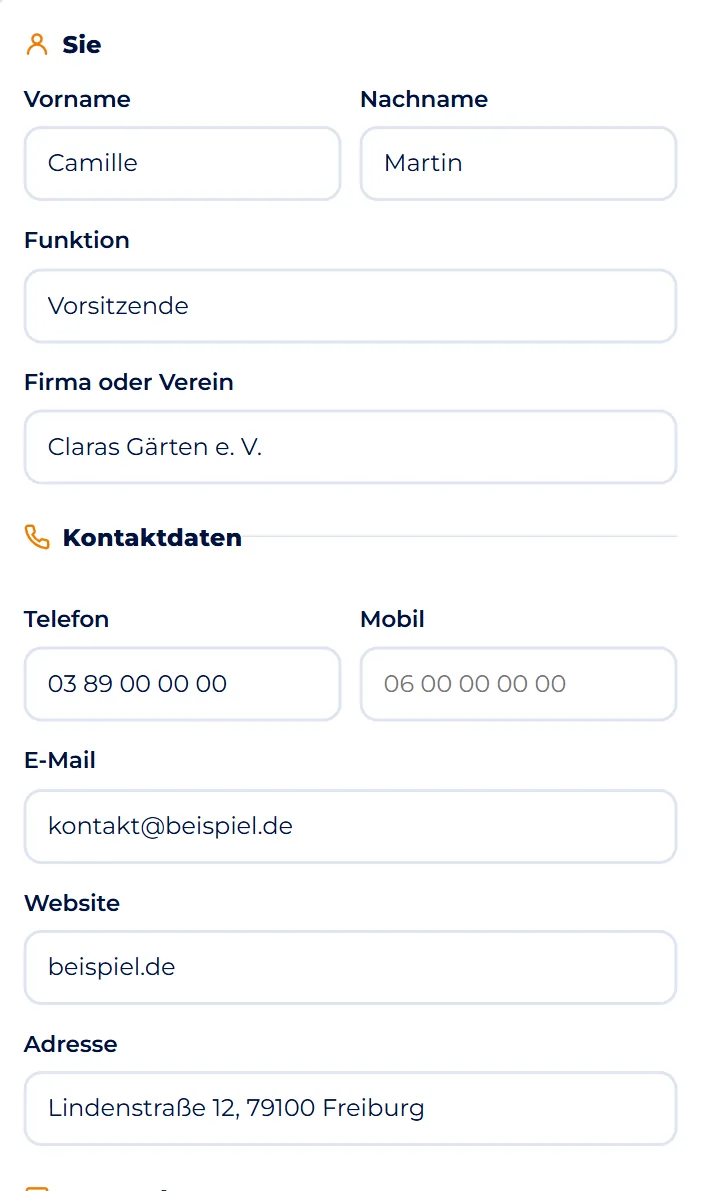 Bildschirmfoto : Ihre Angaben ausfüllen