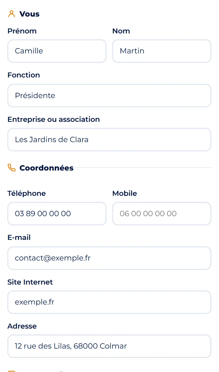 Capture d'écran : Remplissez vos informations