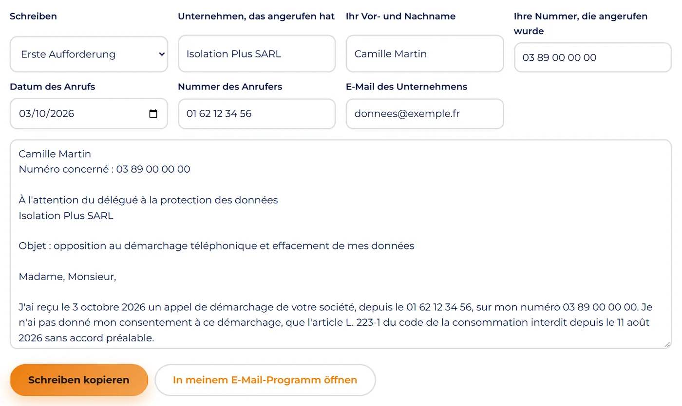 Bildschirmfoto : Das Schreiben absenden