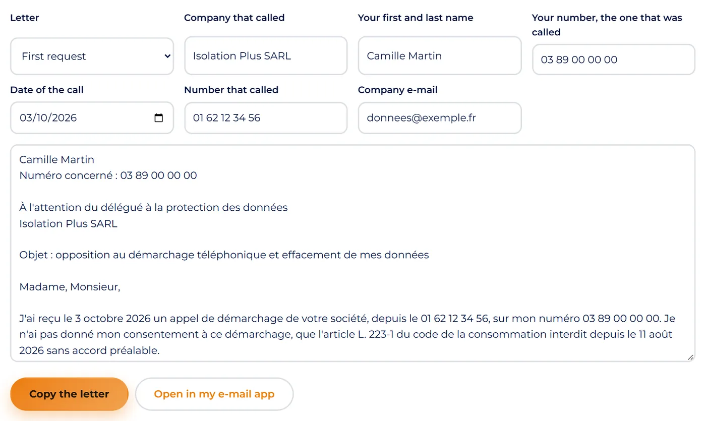 Screenshot : Send the letter