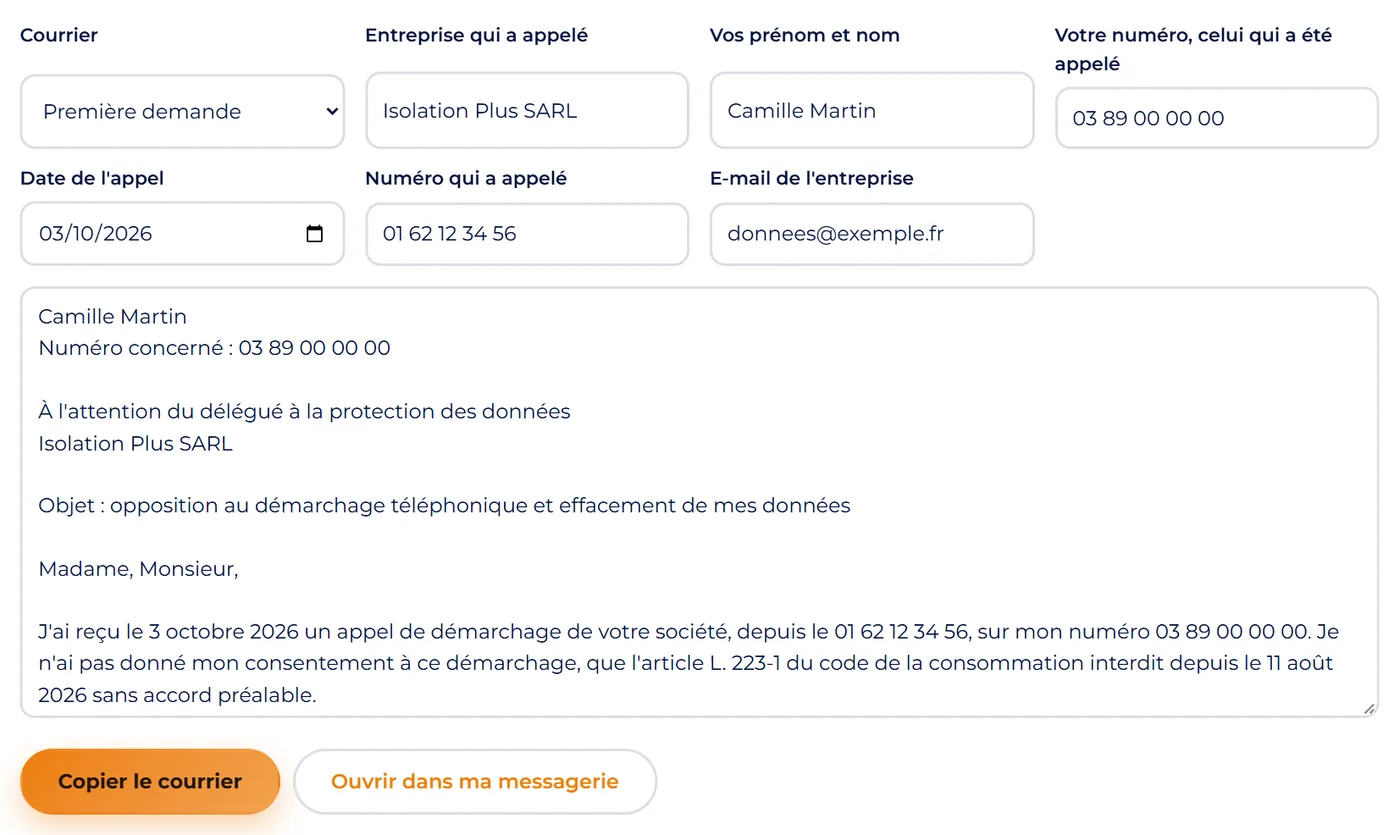 Capture d'écran : Envoyer le courrier