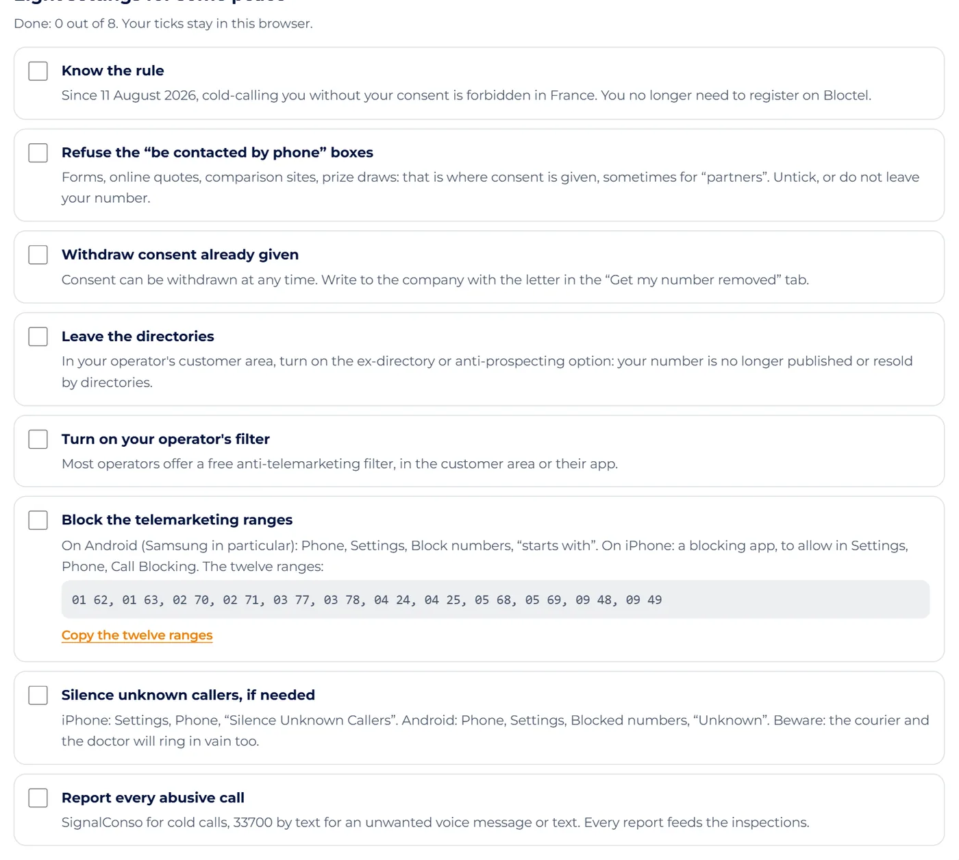 Screenshot : Follow the list of protections